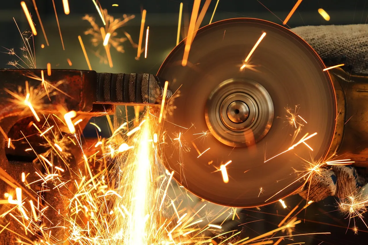 bulgarian, sparks, work, cuts metal, gloves, employee, workshop, steel, electric tool, industry, metalworking, tools, production, welder, technology, light, equ